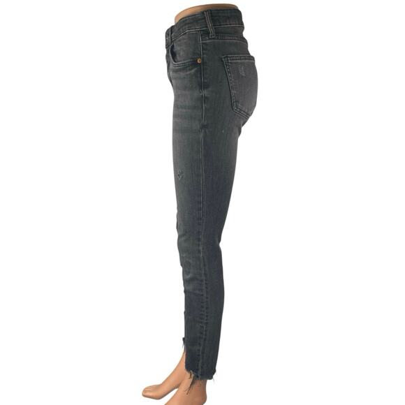 Zara Women's Black Washed High Waisted Raw Hem Skinny Denim Jeans Size 6 - Picture 2 of 5